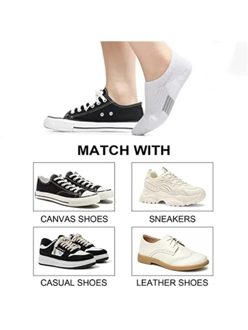 No Show Socks Womens, Invisible Cushioned Low Cotton 4-8 Pairs